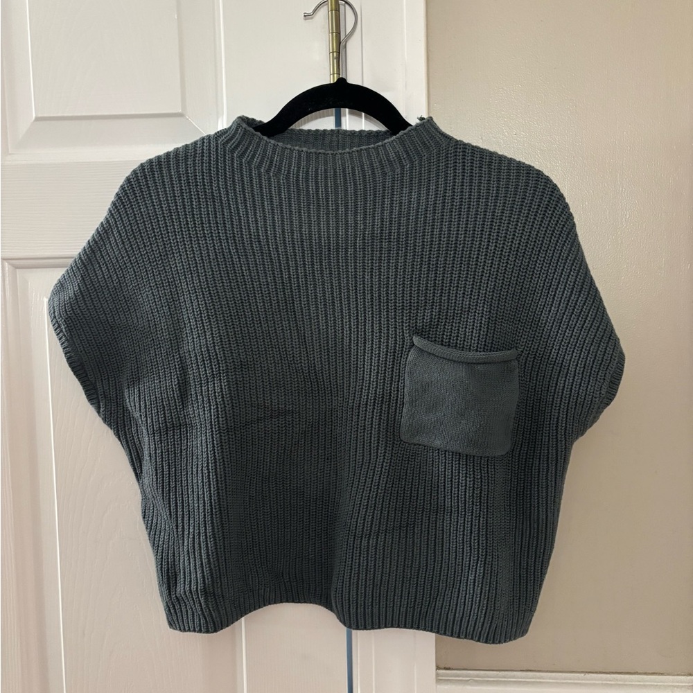 Zenana Outfitters Charcoal Green Crew Neck Sweater